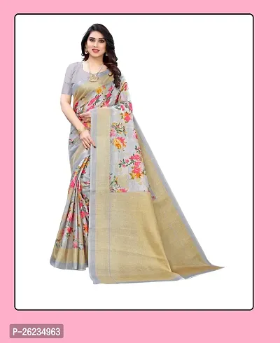 Elegant Grey Art Silk Saree with Blouse piece For Women-thumb0