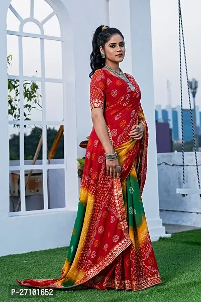 Stylish Red Georgette Printed Saree with Blouse piece-thumb4