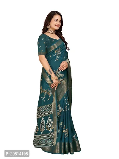 Beautiful Green Dola Silk Foil Print Women Saree with Blouse piece-thumb3