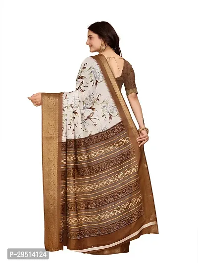 Beautiful Coffee Dola Silk Foil Print Women Saree with Blouse piece-thumb2