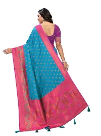 Beautiful Teal Jaqcard  Woven Design Saree With Blouse Piece For Women-thumb1