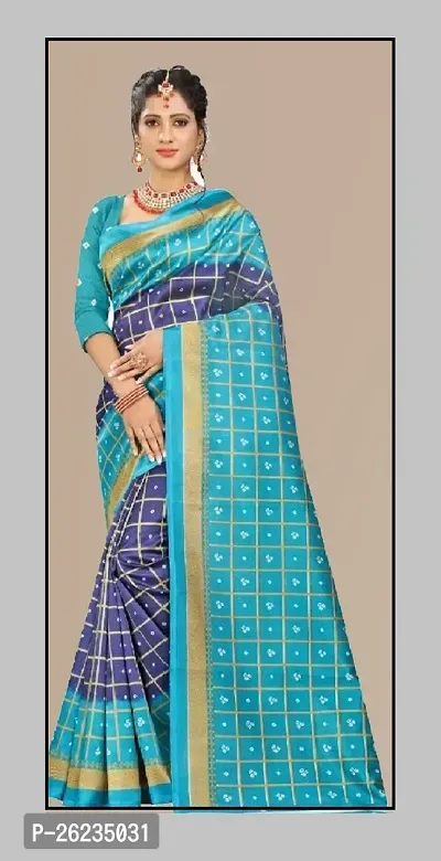 Elegant Blue Art Silk Saree with Blouse piece For Women-thumb0