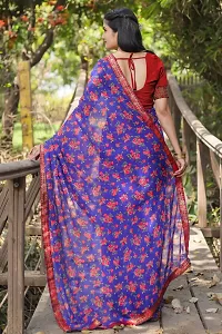 Beautiful Blue Georgette Printed Women Saree with Blouse piece-thumb1