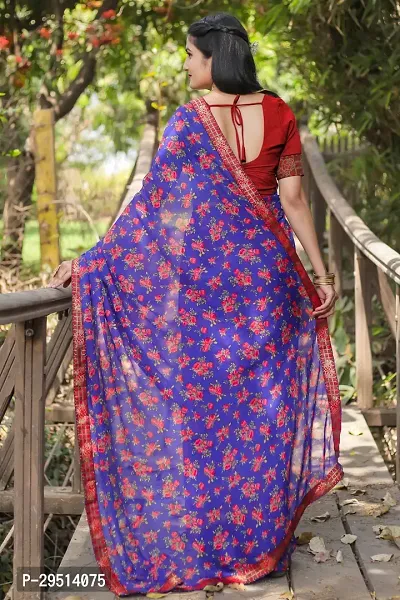 Beautiful Blue Georgette Printed Women Saree with Blouse piece-thumb2