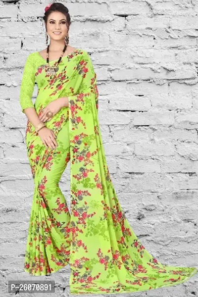 Elegant Green Georgette Printed Saree with Blouse piece-thumb0