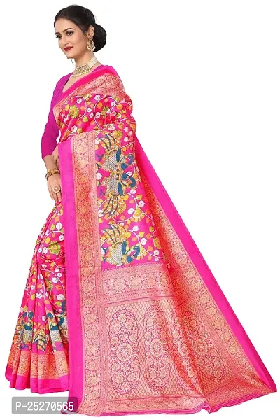 Elegant Pink Art Silk Printed Saree with Blouse piece-thumb0