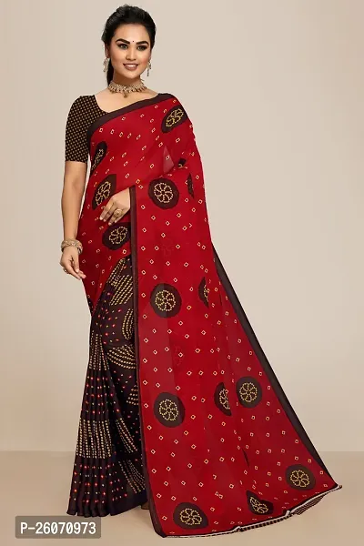 Elegant Red Georgette Printed Saree with Blouse piece-thumb0