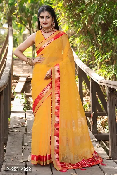 Beautiful Yellow Kota Doria Woven Design Women Saree with Blouse piece