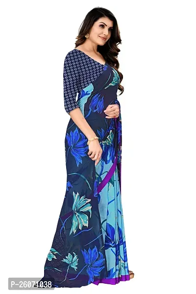 Elegant Blue Georgette Printed Saree with Blouse piece-thumb0