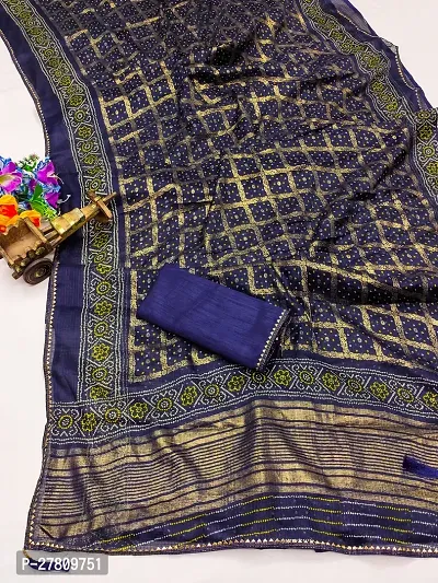 Beautiful Blue Net Printed Saree With Blouse Piece For Women-thumb0