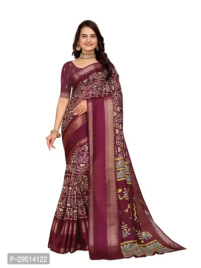 Beautiful Magenta Dola Silk Foil Print Women Saree with Blouse piece