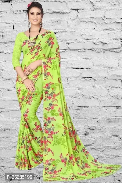 Elegant Green Georgette Saree with Blouse piece For Women-thumb0