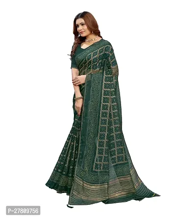 Beautiful Green Net Printed Saree With Blouse Piece For Women-thumb2