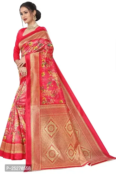 Elegant Red Art Silk Printed Saree with Blouse piece