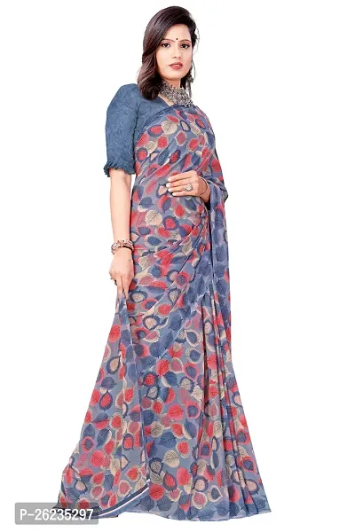 Elegant Grey Georgette Saree with Blouse piece For Women-thumb0