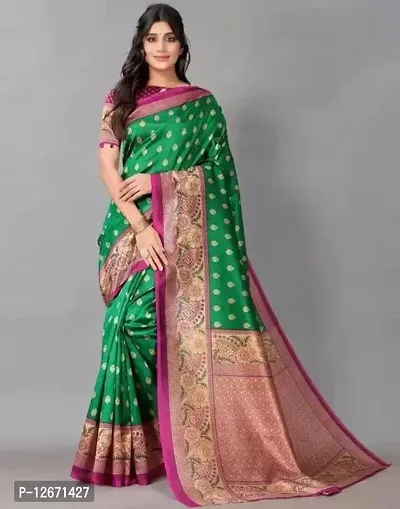 Trendy Green Mysore Silk Printed Saree With Blouse Piece For Women