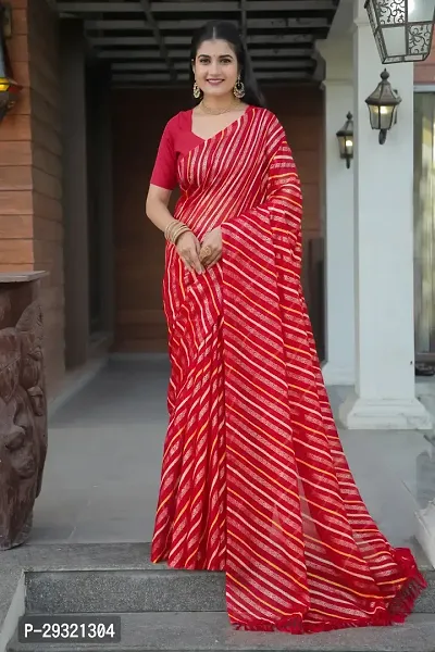 Stylish Red Kota Doria Saree With Blouse Piece For Women