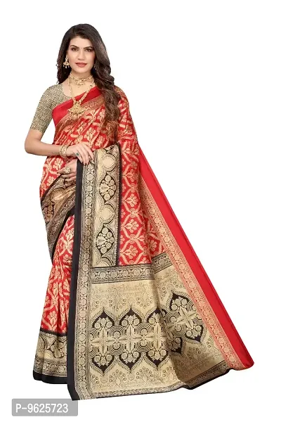 Stylish Art Silk Red Printed Saree with Blouse piece For Women