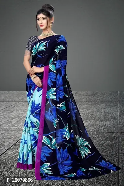 Elegant Multicoloured Georgette Printed Saree with Blouse piece