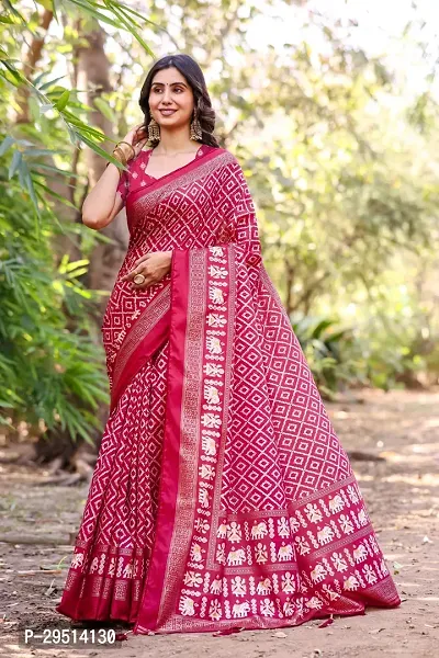 Beautiful Pink Dola Silk Foil Print Women Saree with Blouse piece