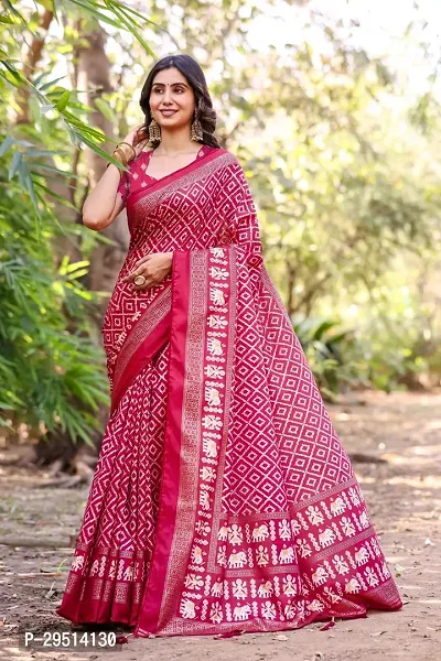 Beautiful Pink Dola Silk Foil Print Women Saree with Blouse piece-thumb0