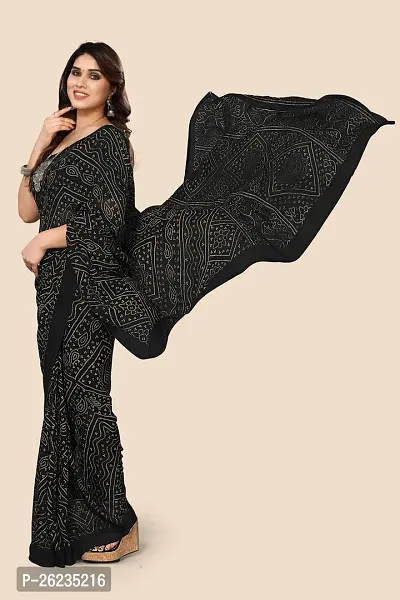 Elegant Black Georgette Saree with Blouse piece For Women-thumb0