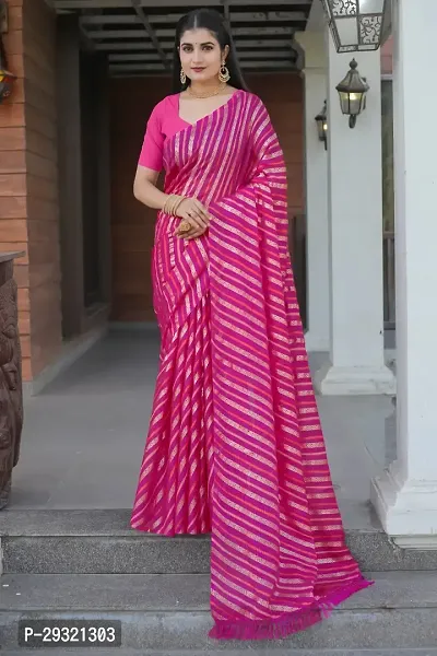 Stylish Pink Kota Doria Saree With Blouse Piece For Women