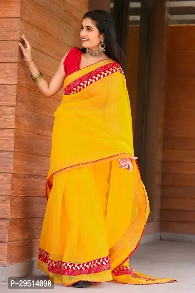 Beautiful Yellow Kota Doria Woven Design Women Saree with Blouse piece-thumb3