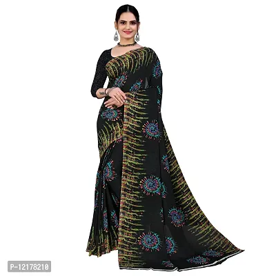 Stylish Georgette Black Printed Saree with Blouse piece
