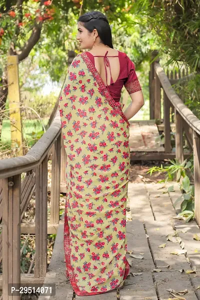 Beautiful Beige Georgette Printed Women Saree with Blouse piece-thumb2