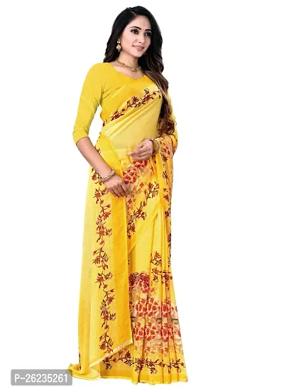 Elegant Yellow Georgette Saree with Blouse piece For Women