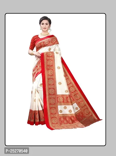 Elegant Red Art Silk Printed Saree with Blouse piece-thumb0
