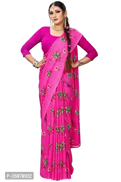 Elegant Pink Georgette Printed Saree with Blouse piece