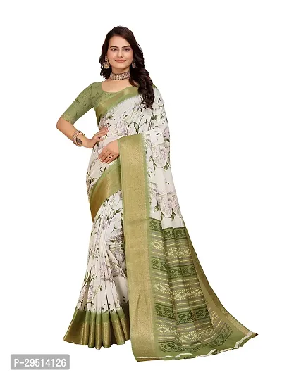 Beautiful Green Dola Silk Foil Print Women Saree with Blouse piece