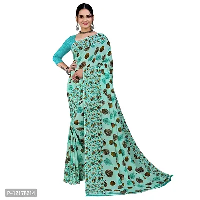 Stylish Georgette Dark Green Printed Saree with Blouse piece