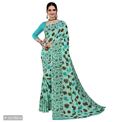 Stylish Georgette Dark Green Printed Saree with Blouse piece-thumb0