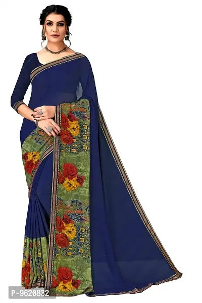 Fancy Georgette Saree with Blouse Piece for Women-thumb0