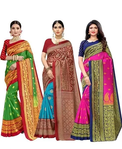 Beautiful Art Silk Saree with Blouse Piece Pack Of 3