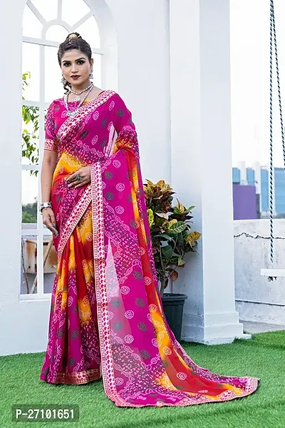 Stylish Georgette Pink Printed Saree with Blouse piece For Women