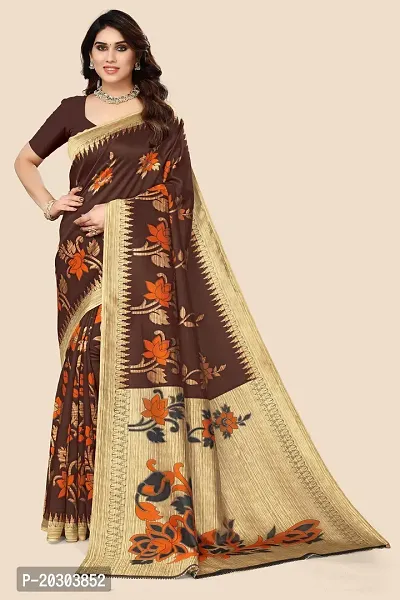 Alluring Coffee Art Silk Printed Saree with Blouse piece