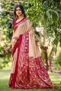 Beautiful Beige Dola Silk Foil Print Women Saree with Blouse piece-thumb2