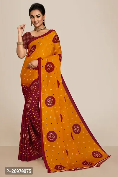 Elegant Orange Georgette Printed Saree with Blouse piece