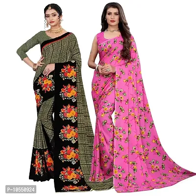 Stylish Georgette Multicoloured Printed Saree With Blouse Piece Pack Of 2-thumb0