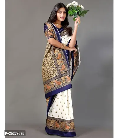 Elegant Navy Blue Art Silk Printed Saree with Blouse piece-thumb0