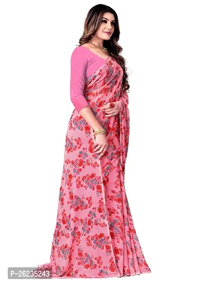 Elegant Pink Georgette Saree with Blouse piece For Women-thumb0