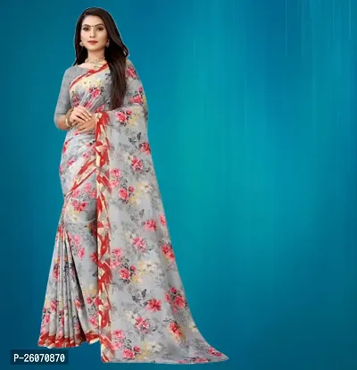 Elegant Grey Georgette Printed Saree with Blouse piece-thumb0