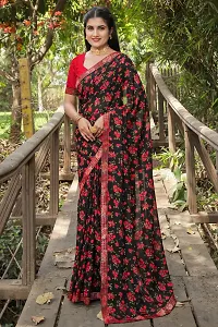 Beautiful Black Georgette Printed Women Saree with Blouse piece-thumb3