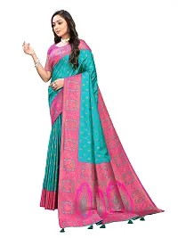 Beautiful Teal Jaqcard  Woven Design Saree With Blouse Piece For Women-thumb2