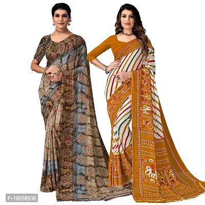 Stylish Georgette Multicoloured Printed Saree With Blouse Piece Pack Of 2-thumb0