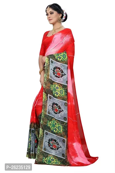 Elegant Red Georgette Saree with Blouse piece For Women-thumb0